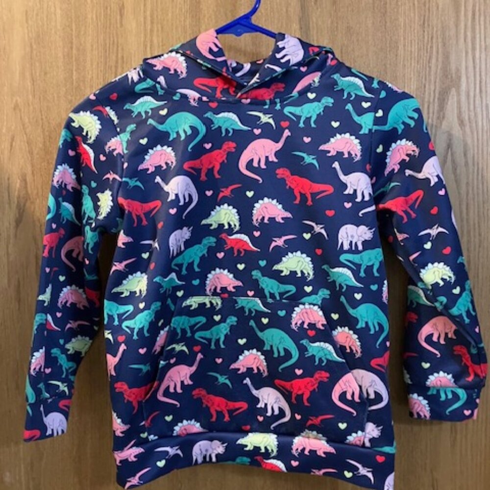 Colorful Girls Dinosaur Hoodie with Hearts.   Medium‎